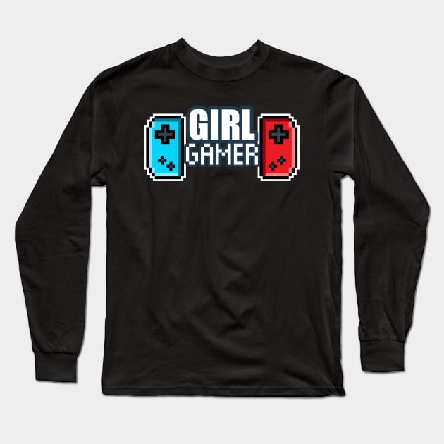 Girl Gamer - 8-bit Retro Pixel Classic Nostalgia Video Games Long Sleeve T-Shirt by MaystarUniverse